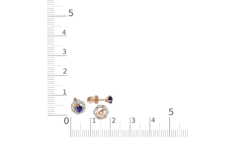 Серьги-пусеты из красного золота с 26 фианитами