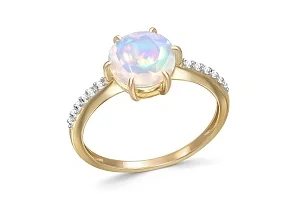 Кольцо из жёлтого золота с опалом и 12 фианитами