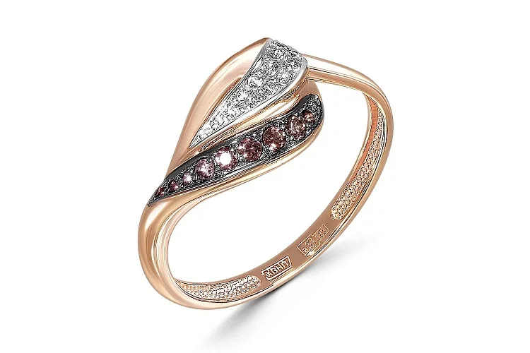 Кольцо из красного золота с 21 фианитами