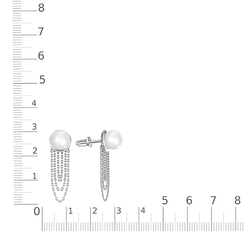 Серьги-пусеты с цепями из белого золота с 2 жемчужинами