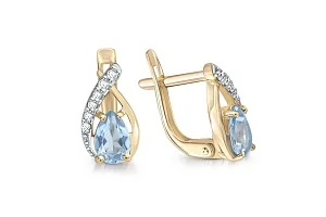 Серьги из жёлтого золота с 2 топазами sky и 12 фианитами