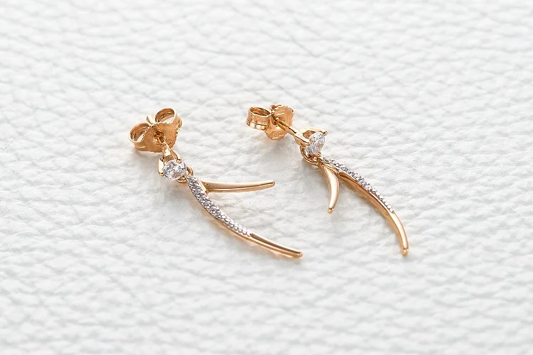 Серьги-пусеты Дорожки из красного золота с 16 фианитами