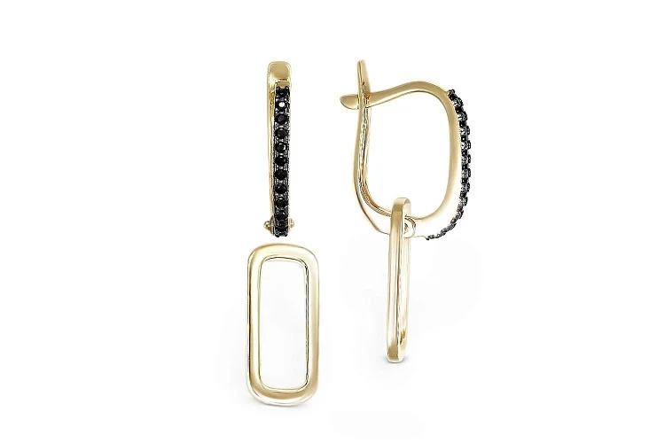 Серьги-трансформеры из жёлтого золота с 24 фианитами