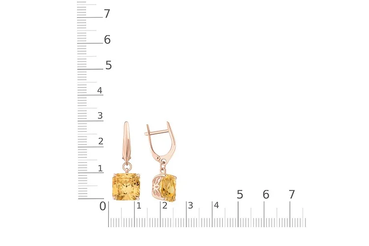 Серьги из красного золота с 2 цитринами