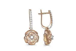 Серьги Цветы из красного золота с 22 фианитами