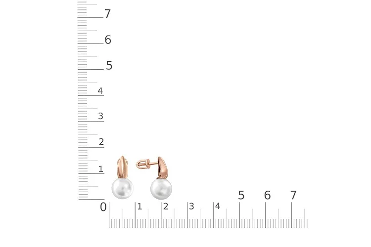 Серьги-пусеты из красного золота с 2 жемчужинами