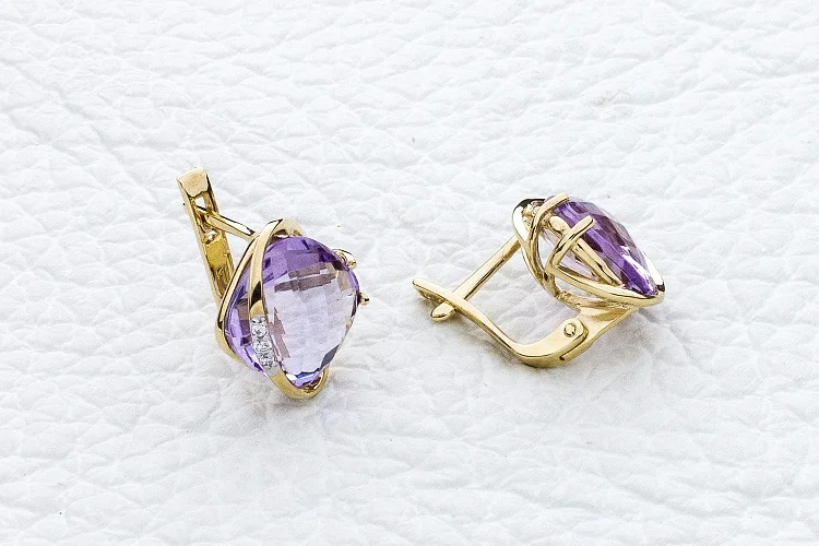 Серьги из жёлтого золота с 8 аметистами