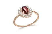 Кольцо из красного золота с гранатом и 16 фианитами