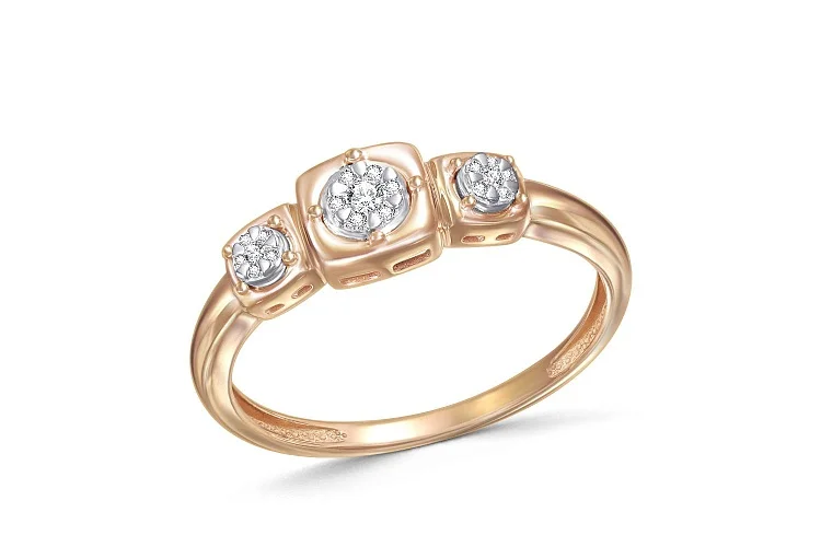 Кольцо Квадрат из красного золота с 19 бриллиантами