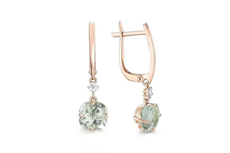 Серьги из красного золота с 2 аметистами и 2 фианитами