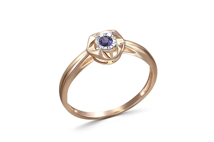 Кольцо из красного золота с корундом