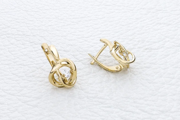 Серьги из жёлтого золота с 2 фианитами