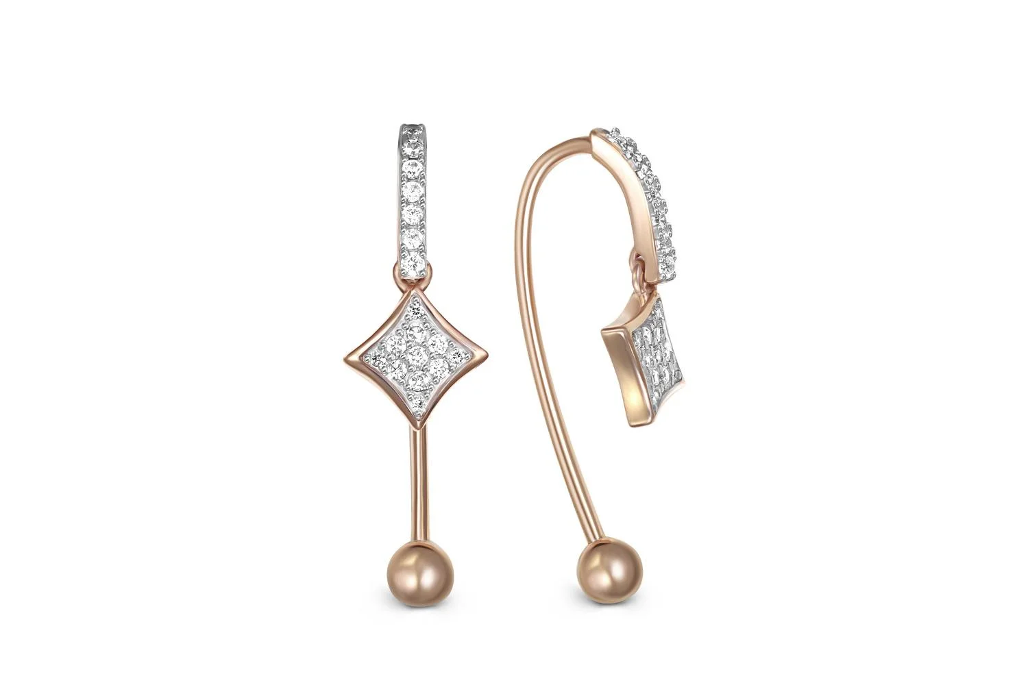 Серьги из красного золота с 36 фианитами