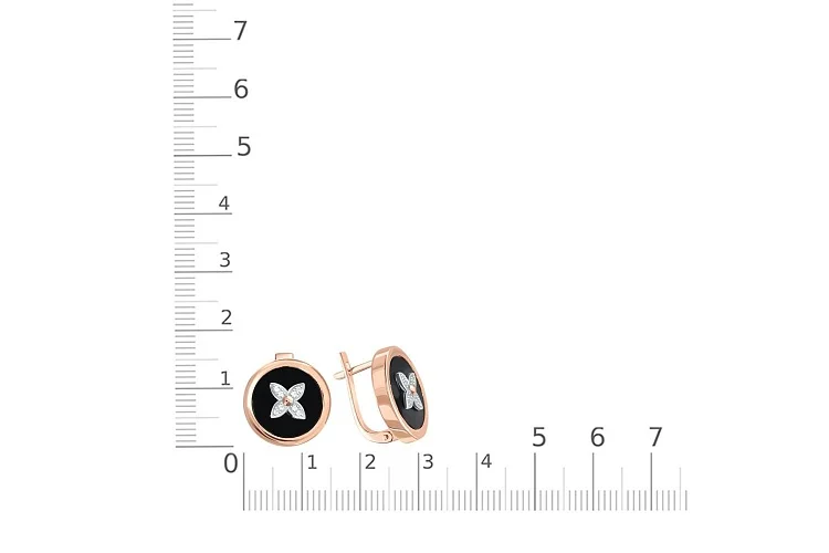 Серьги Клевер из красного золота с 2 ониксами и 16 фианитами