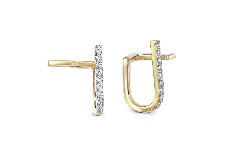 Серьги-пусеты Дорожки из жёлтого золота с 18 фианитами