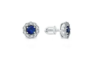 Серьги-пусеты из белого золота с 2 корундами и 20 фианитами