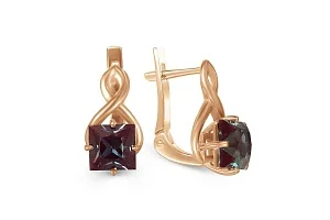 Серьги из красного золота с 2 александритами