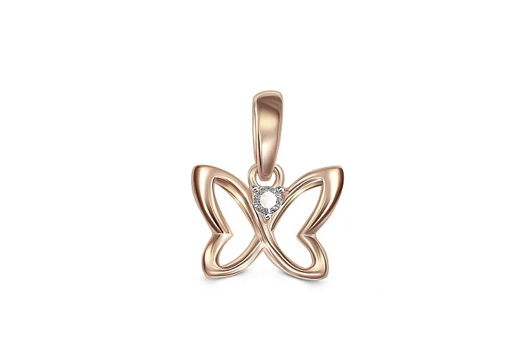 Подвеска Бабочка из красного золота с фианитом