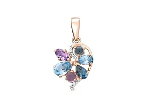 Подвеска из красного золота с топазами swiss, топазами лондон и фианитами