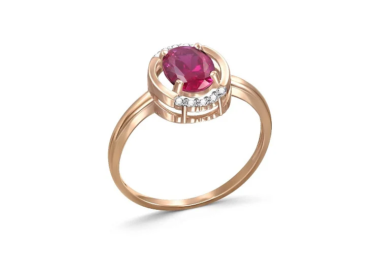 Кольцо из красного золота с рубином и 10 бриллиантами
