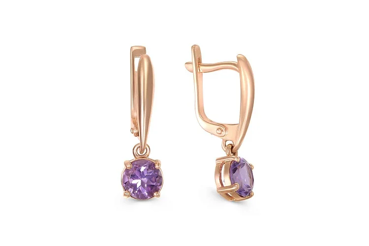 Серьги из красного золота с 2 аметистами