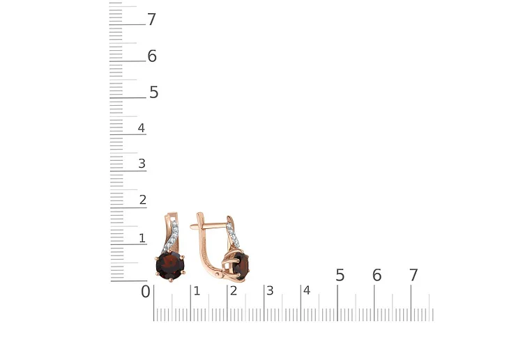 Серьги из красного золота с 2 гранатами и 10 фианитами
