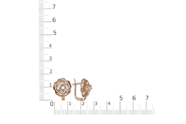 Серьги Цветы из красного золота с 2 фианитами