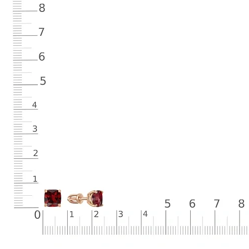 Серьги-пусеты из красного золота с 2 гранатами