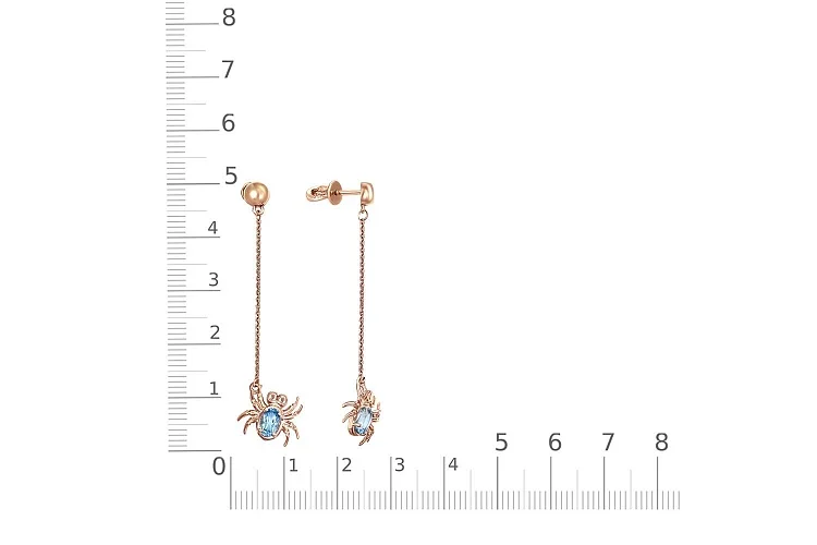 Серьги-пусеты Пауки из красного золота с 2 топазами swiss