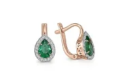 Серьги из красного золота с 2 изумрудами и 36 бриллиантами