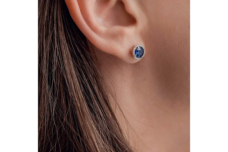 Серьги-пусеты из красного золота с 46 фианитами