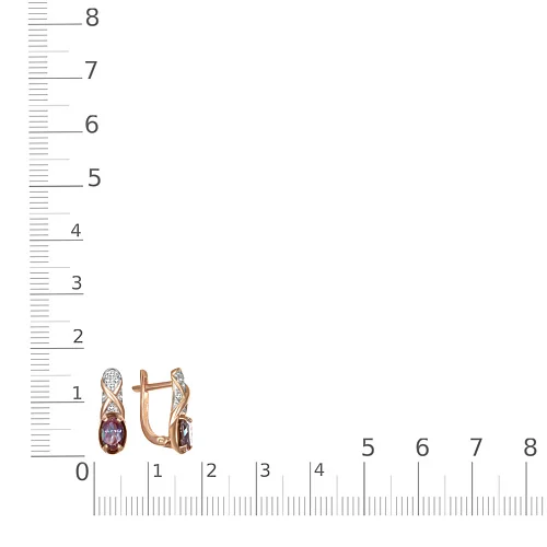 Серьги из красного золота с 2 александритами и 14 фианитами