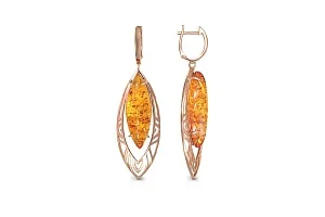 Серьги из красного золота с янтарём