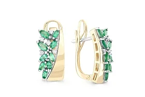 Серьги из жёлтого золота с 18 изумрудами и 10 бриллиантами