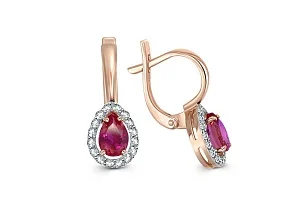 Серьги из красного золота с 2 рубинами и 32 бриллиантами