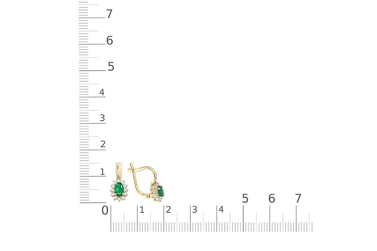 Серьги из жёлтого золота с 2 изумрудами и 24 бриллиантами