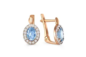 Серьги из красного золота с 2 топазами swiss и 32 фианитами