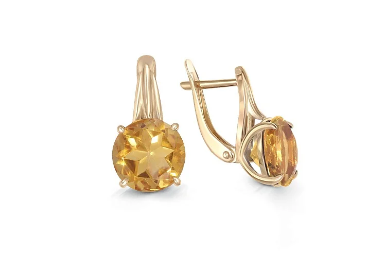 Серьги из жёлтого золота с 2 цитринами