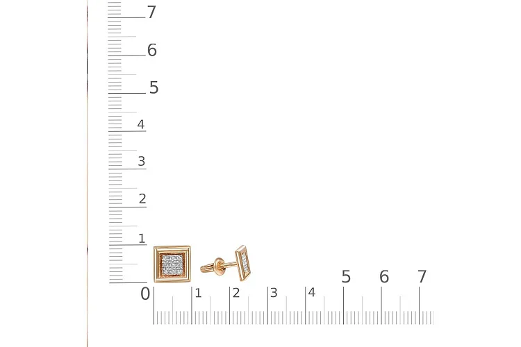 Серьги-пусеты Квадраты из красного золота с 18 бриллиантами