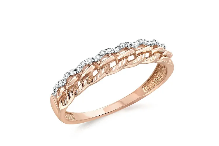 Кольцо из красного золота с 24 фианитами