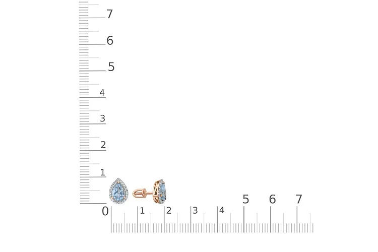 Серьги-пусеты из красного золота с 2 топазами sky и 46 фианитами