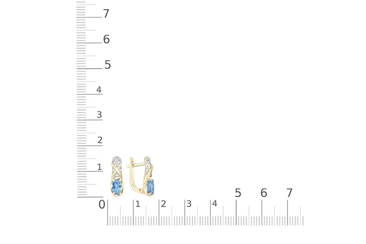 Серьги из жёлтого золота с 2 топазами swiss и 14 фианитами