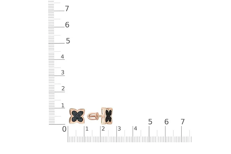 Серьги-пусеты Клевер из красного золота с 42 фианитами