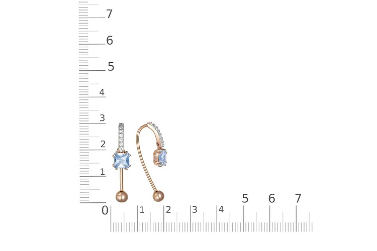 Серьги из красного золота с 2 топазами sky и 14 фианитами
