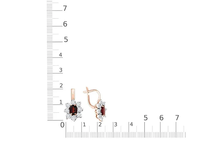 Серьги из красного золота с 2 гранатами и 16 бриллиантами