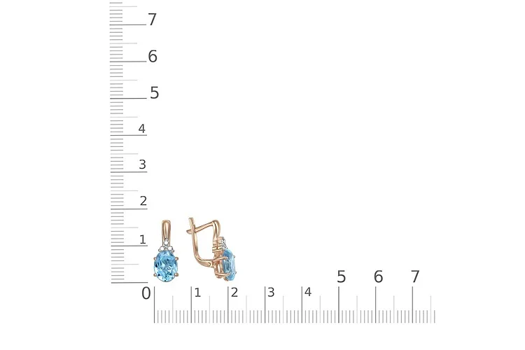 Серьги из красного золота с 2 топазами swiss и 6 фианитами