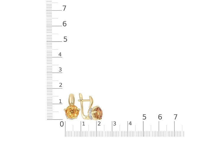 Серьги из жёлтого золота с 2 цитринами и 36 фианитами