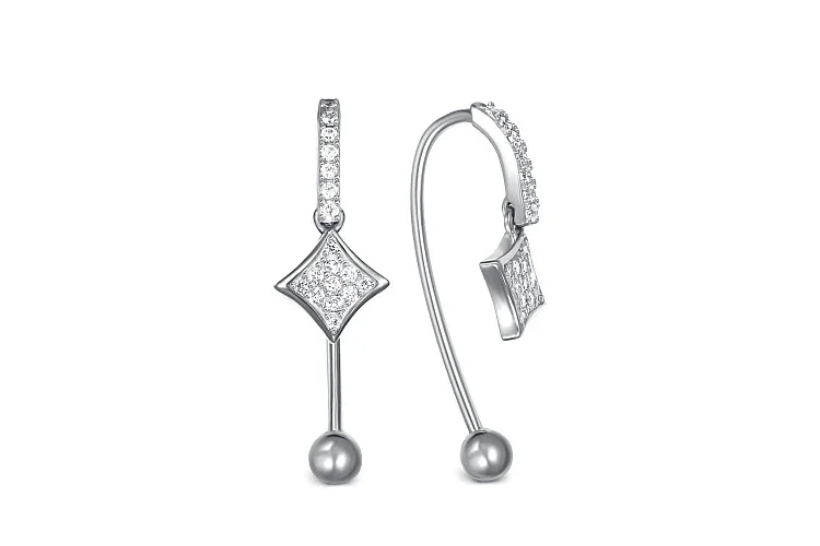 Серьги из белого золота с 36 фианитами