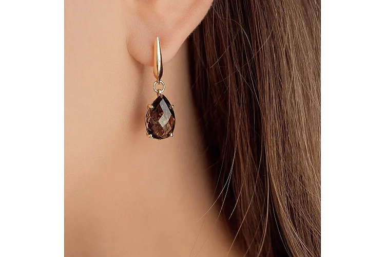 Серьги из жёлтого золота с 2 раухтопазами