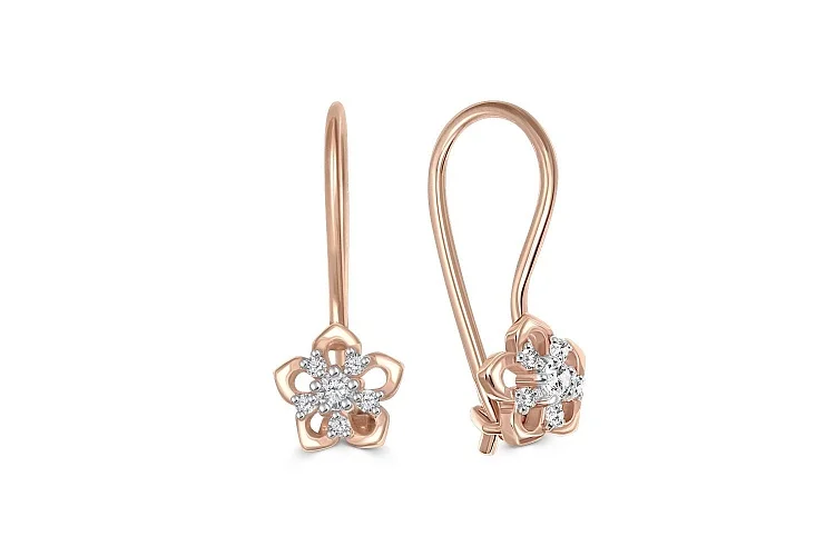 Детские серьги Цветы из красного золота с 12 фианитами